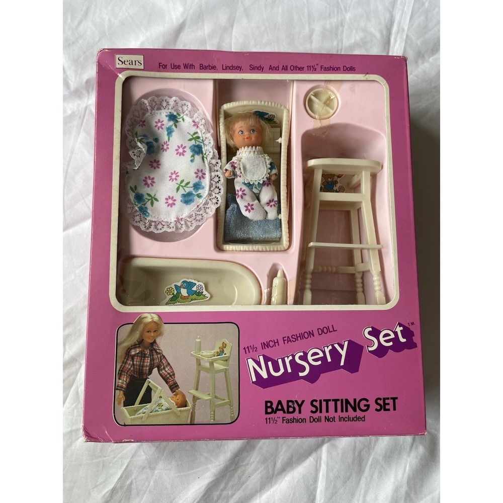 NIB Vintage Sears Nursery Babysitting Set w/Doll Some damage To Box